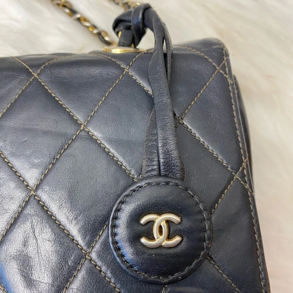 ❌SOLD ON E🅱️🅰️Y❌CHANEL CC black quilted shoulder bag CC logo turn lock Bag 💮 - Picture 11 of 17